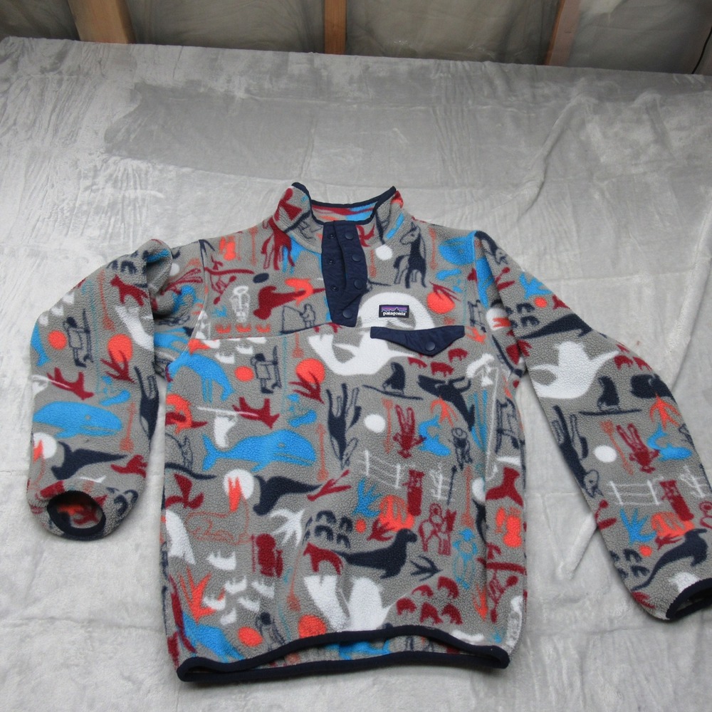 Patagonia‎ Synchilla Sweatshirt Boy Large Gray Animal Snap T Fleece Anorak RARE
